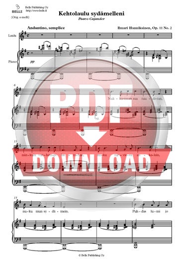 Hannikainen, Ilmari: Kehtolaulu syd&auml;melleni, Op. 11 Nr. 2